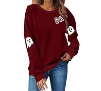 Felpa da donna 2025 per Halloween, girocollo con grafica oversize, divertente stampa scheletrata, pullover a maniche lunghe per festival autunnali, vino, L