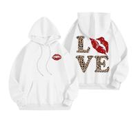 Felpa da donna 4XL da donna con cappuccio e design grafico alla moda, a maniche lunghe, comoda, per il tempo libero, da donna, bianco, L