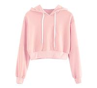 Felpa da donna a crop, con cappuccio, corta, con cappuccio, a maniche lunghe, morbida, con cerniera, senza pancia, per adolescenti, ragazze, Colore: rosa., s