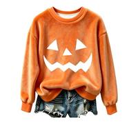 Felpa da donna a forma di zucca con sorriso ampio, per Halloween, Giallo, L