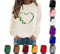 Felpa da donna a manica lunga Y2K, felpa oversize da donna senza cappuccio, maglietta stampata a cuore di San Patrizio 2025 nuova maglietta personalizzata con motivo top casual versatile felpa, beige