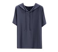 Felpa da donna a maniche corte, casual, tinta unita, con cappuccio, estiva, sottile, con cappuccio, sportiva, alla moda, comoda, con coulisse, leggera, #01 blu, XL