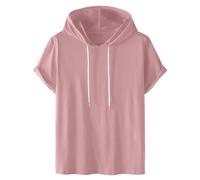 Felpa da donna a maniche corte, tinta unita, con cappuccio, alla moda, con cappuccio, con cappuccio, taglie forti, comoda, in cotone, estiva, classica, maglietta sportiva estiva