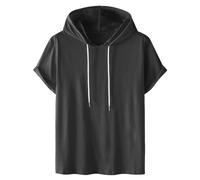 Felpa da donna a maniche corte, tinta unita, con cappuccio, moda, casual, cappuccio, taglia grande, comoda, in cotone, blusa, estiva, classica, top, maglietta sportiva, maglietta estiva, grigio scuro