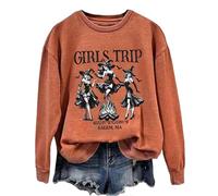 Felpa da donna a maniche lunghe casual con grafica Witch Coven, Arancione