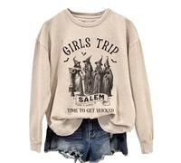 Felpa da donna a maniche lunghe casual con grafica Witch Coven, bianco, M