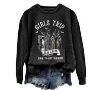 Felpa da donna a maniche lunghe casual con grafica Witch Coven, Nero , XL