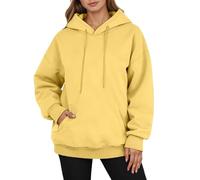 Felpa da donna a maniche lunghe con bottoni e cappuccio con pizzo,Felpe donna con cappuccio,Abbigliamento Donna, 01 giallo, XXL