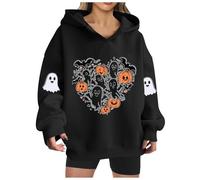 Felpa da donna a maniche lunghe con cappuccio, vestibilità ampia, per festival, Halloween, inverno, autunno 2025, C-615 Nero, M