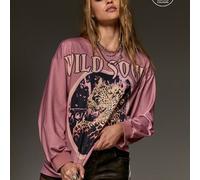 Felpa da donna a maniche lunghe con girocollo, stampa animalier rosa, stile rock street, versatile, Y2K Millennium, adatta per tutte le stagioni L,M,S,XSHalloweenTessuto in maglia