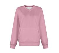 Felpa da donna a maniche lunghe, con scollo a V, per il tempo libero, classica, alla moda, a maniche lunghe, vestibilità comoda, per autunno e inverno, Colore: rosa., XXL
