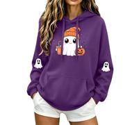 Felpa da donna a maniche lunghe con stampa di zucche con fantasma di | Comodo pullover con un simpatico fantasma e zucca con stampe uniche sulle maniche. Perfetto per abiti autunnali festivi.