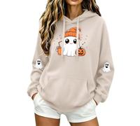 Felpa da donna a maniche lunghe con stampa di zucche con fantasma di | Comodo pullover con un simpatico fantasma e zucca con stampe uniche sulle maniche. Perfetto per abiti autunnali festivi.