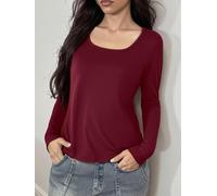 Felpa da donna a maniche lunghe, tinta unita, morbida, casual | Felpa da donna a maniche lunghe con elegante design con scollo a U, mostra una sottile clavicola per un affascinante aspetto