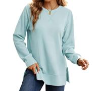 Felpa da donna a tunica con spacco laterale a girocollo a maniche lunghe | Tessuto leggero, confortevole, orlo dritto, design con spacco laterale, top versatile, ufficio, abbigliamento casual