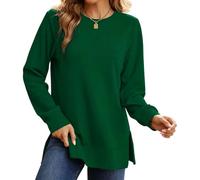 Felpa da donna a tunica con spacco laterale a girocollo a maniche lunghe | Tessuto leggero, confortevole, orlo dritto, design con spacco laterale, top versatile, ufficio, abbigliamento casual