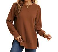 Felpa da donna a tunica con spacco laterale a girocollo a maniche lunghe | Tessuto leggero, confortevole, orlo dritto, design con spacco laterale, top versatile, ufficio, abbigliamento casual