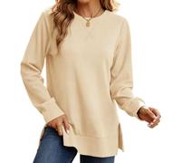 Felpa da donna a tunica con spacco laterale a girocollo a maniche lunghe | Tessuto leggero, confortevole, orlo dritto, design con spacco laterale, top versatile, ufficio, abbigliamento casual