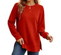 Felpa da donna a tunica con spacco laterale a girocollo a maniche lunghe | Tessuto leggero, confortevole, orlo dritto, design con spacco laterale, top versatile, ufficio, abbigliamento casual
