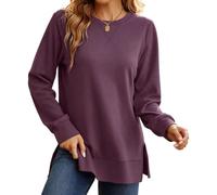 Felpa da donna a tunica con spacco laterale a girocollo a maniche lunghe | Tessuto leggero, confortevole, orlo dritto, design con spacco laterale, top versatile, ufficio, abbigliamento casual