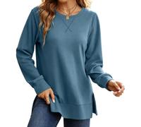 Felpa da donna a tunica con spacco laterale a girocollo a maniche lunghe | Tessuto leggero, confortevole, orlo dritto, design con spacco laterale, top versatile, ufficio, abbigliamento casual