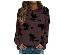 Felpa da donna alla moda casual con scollo rotondo e spalle scoperte a maniche lunghe con stampa leggera felpa senza cappuccio comoda ed elegante felpe per donna UK palestra, Marrone, L
