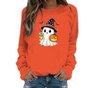 Felpa da donna alla moda per Halloween 2025 Carina Autunno Oversize Girocollo Grafica Manica Lunga Divertente Pullover Collo a lupetto, Blu-B, L