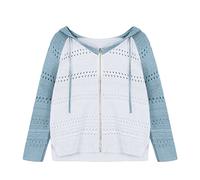 Felpa da donna Autumn and Winter Classic patchwork con chiusura lampo, giacche e cappucci, cardigan a clip, vintage, leggera, a maniche lunghe, tinta unita, con bottoni, trench, Blu, S