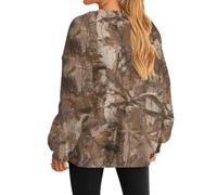 Felpa da donna casual oversize con scollo rotondo | silhouette a spalle scese, stampa mimetica foglia del bosco su tutta la superficie, felpa casual morbida