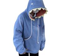 Felpa da donna con cappuccio, a forma di squalo, a maniche lunghe, a forma di squalo kawaii, per ragazze adolescenti, in peluche, leggera, a maniche lunghe, Blu, XL