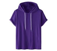 Felpa da donna con cappuccio a maniche corte, tinta unita, con cappuccio, moda, casual, con cappuccio, taglia grande, comoda, in cotone, blusa estiva, classica, top sportivo, maglietta estiva, viola