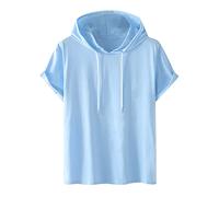 Felpa da donna con cappuccio a maniche corte, tinta unita, con cappuccio, sweatshirt alla moda, con cappuccio, comoda, con cappuccio, taglia grande, comoda, in cotone, blusa, estiva, classica, top