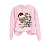 Felpa da donna con cappuccio a maniche lunghe con scritta "I'm dreaming of a wine christmas", rosa, L