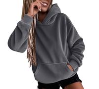 Felpa da donna con cappuccio, colore beige, con cappuccio, da donna, taglie grandi, con cappuccio, in tinta unita, da allenamento, per le mezze stagioni, leggera, college, morbida felpa basic, grigio