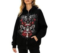 Felpa da donna con cappuccio con cerniera Y2K, abbigliamento Anna 2000 da donna, Nero1., L