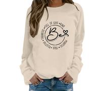 Felpa da donna con cappuccio con motivo a lettere, maniche lunghe, camicia ispiratrice casual, alla moda, cachi, XXL