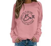 Felpa da donna con cappuccio con motivo a lettere, maniche lunghe, camicia ispiratrice casual, alla moda, Colore: rosa., L
