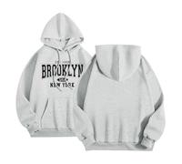 Felpa da donna con cappuccio con stampa Brooklyn New York - Comodo pullover con cappuccio in stile college | Oversize-felpa per un look urbano, S