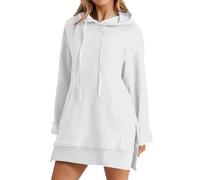 Felpa da donna con cappuccio, con tasche, lunga felpa da donna, calda, con cappuccio, vestibilità comoda, in pile, Y2K, per attività all'aria aperta, per il tempo libero, bianco, XXXXL