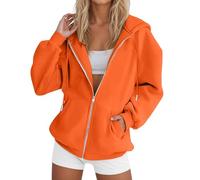Felpa da donna con cappuccio, da donna, in cotone, blu, da allenamento, con cerniera, tinta unita, college, con coulisse, giacca da corsa, giacca softshell comoda, per attività all'aria aperta