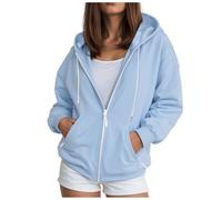 Felpa da donna con cappuccio e cerniera, design semplice, robusta cerniera su tutta la lunghezza, vestibilità ampia, versatile per ufficio e gite in città