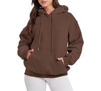 Felpa da donna con cappuccio e coulisse, oversize, invernale, calda, con tasche, tinta unita, morbida, comoda, a maniche lunghe, casual, con cappuccio, Marrone, S