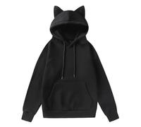 Felpa da donna con cappuccio e orecchie di gatto larghe a maniche lunghe, Nero , XXL