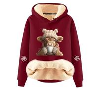 Felpa da Donna con Cappuccio e Stampa Mucca in Grafica 3D, Modello Divertente in Pile con Coulisse, Felpa Invernale con Fodera Sherpa, Modello Corto e Caldo in Stile Casual.