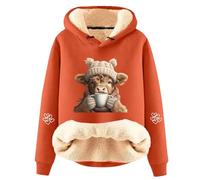 Felpa da Donna con Cappuccio e Stampa Mucca in Grafica 3D, Modello Divertente in Pile con Coulisse, Felpa Invernale con Fodera Sherpa, Modello Corto e Caldo in Stile Casual.