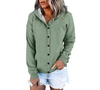 Felpa da donna con cappuccio e zip con bottoni - Cardigan a maniche lunghe con tasca, oversize casual, morbido abbigliamento da casa essenziale da donna con cappuccio con zip, Verde chiaro, XL