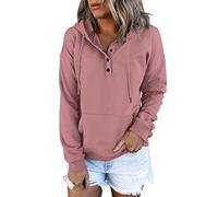 Felpa da donna con cappuccio extra calda da donna a maniche lunghe casual Y2K felpa alla moda streetwear da donna tinta unita cerniera leggera coulisse cardigan top, rosa, XXL