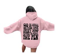 Felpa da donna con cappuccio grafico con lettere oversized Pullover alto casual a maniche lunghe con cappuccio e coulisse con pockets Dio scrive la tua storia ideale per l'inverno e Natale, Rosa, XXL