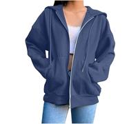 Felpa da donna con cappuccio leggero, felpa con cerniera, da donna, taglie forti, con tasca con cappuccio, coulisse, cappotti casual e versatili, giacca ampia, abbigliamento chic per uso quotidiano