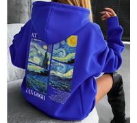 Felpa da donna con cappuccio, maniche lunghe, coulisse, tasca oversize, casual, autunno/inverno, 2025, nuovo arrivo autunno/inverno, felpa con cappuccio da donna, stampa del dipinto a olio Notte stell